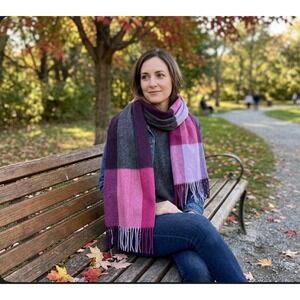 Authentic Furla Cashmere Multicolor Winter Neck Shawl w/ Fringe Scarf 68 x 11.75